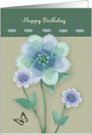 Happy Birthday with Three Flowers Butterfly card