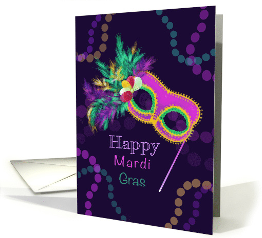 Happy Mardi Gras with Mask Feathers Beads card (1724382)