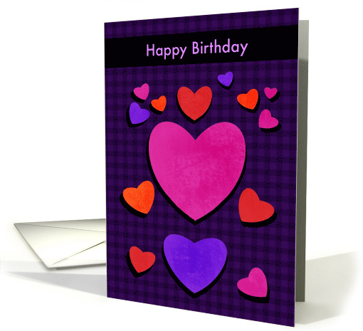 Happy Birthday with Colorful Hearts Plaid Background card (1725270)