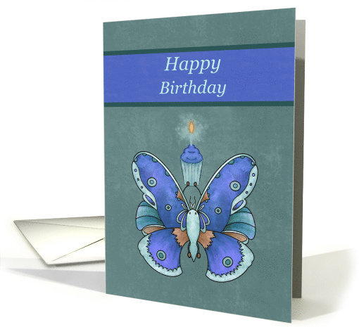 Happy birthday butterfly holding cupcake candle card (1729556)