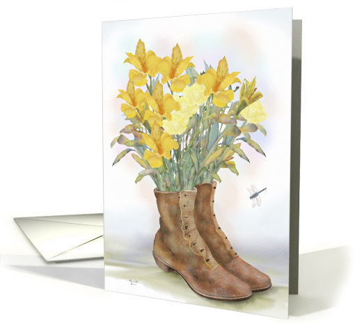 Encouragement with Old Boots Filled with Flowers card (1734614)