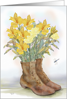 Encouragement with Old Boots Filled with Flowers card