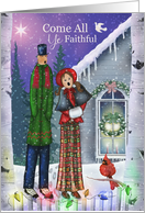 Come All Ye Faithful Carolers Cardinal Night Snow Scene card