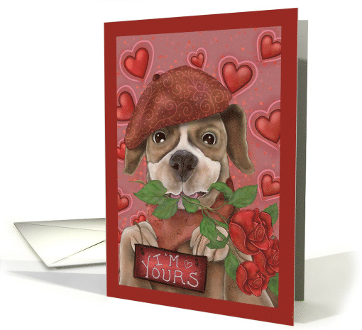 I'm Yours Valentines Day Boxer Dog French Beret Roses card (1740548)