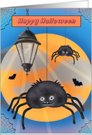 Happy Halloween with Two Cute Spiders Full Moon card