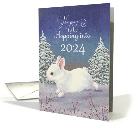 Happy to be Hopping Into New Year 2024 with Rabbit in Snow card
