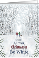 May All Your Christmases Be White Couple Dog Walking in Snow card