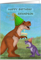 Happy birthday grandson dinosaurs party hats cake card