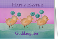 Custom Happy Easter with Three Chicks Holding Balloons Goddaughter card