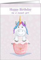 Happy Birthday to a Sweet Girl with Unicorn on Cupcake card