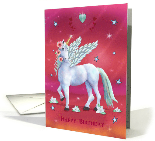 Happy Birthday with Unicorn Hearts Flowers Stars card (1759912)