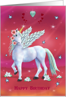 Happy Birthday with Unicorn Hearts Flowers Stars card