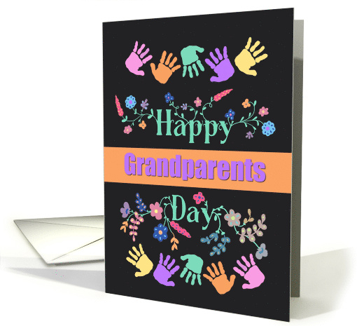 Happy Grandparents Day with Flowers Handprints Border card (1774632)