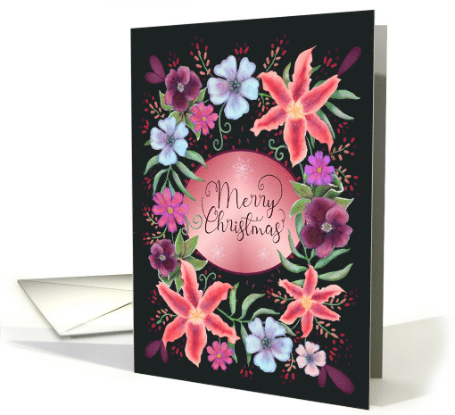 Merry Christmas Bright Flower Wreath with Exotic Feel card (1789848)