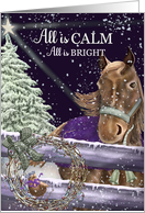 All is Calm All is Bright Christmas Night Scene Horse Bird card