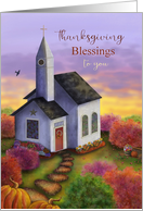 Thanksgiving Blessings to You with Church Autumn Sunrise Scene card