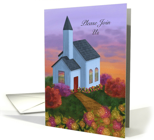 Please Join Us at Church Invitation Pretty Church Painting Sunset card
