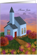 Please Join Us at Church Invitation Pretty Church Painting Sunset card