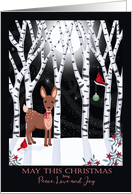 Peace Love Joy this Christmas with Winter Night Scene Deer Cardinals card