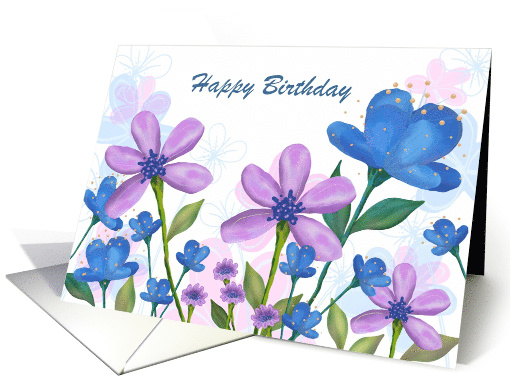 Happy Birthday with Watercolor Flowers Pink Blue card (1867418)