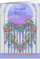 Get Well Soon with Flower Heart Wreath Sweet Bird Arbor card