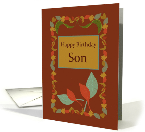 Happy Birthday Son Rust Colored with Multicolored Leaves card