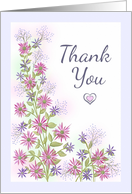 Thank You with Daisy Like Flowers Pink Purple Blue and Heart card