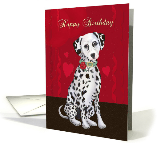 Happy Birthday with Cute Dalmatian Dog Red and Black Background card