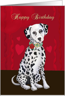 Happy Birthday with Cute Dalmatian Dog Red and Black Background card