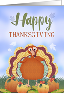 Happy Thanksgiving with Whimsical Turkey Pumpkins Leaves card