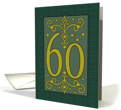 Happy Birthday to the 60 Year Old Gold Numbers Green Plaid Border card
