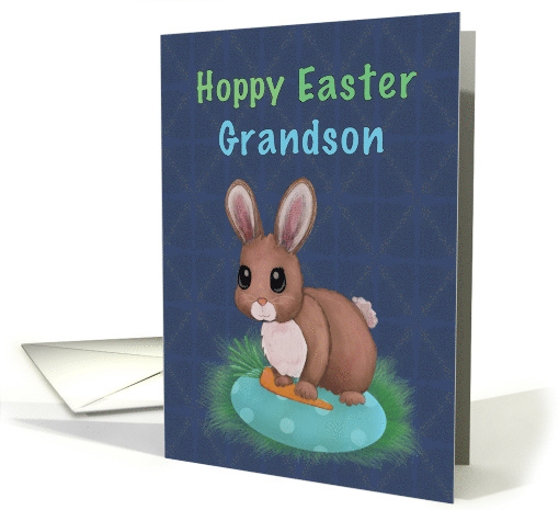 Hoppy Easter Grandson with Cute Bunny Sitting On Easter Egg card