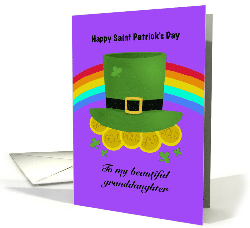 Happy St Patrick�s Day Beautiful Granddaughter Hat Rainbow Gold card