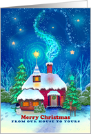 Merry Christmas From Our House to Yours with Red Cottage Snow Scene card