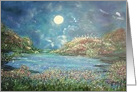 Blank Note Card, Any Occasion, pretty evening landscape, full moon card