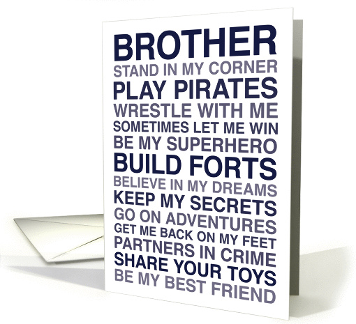 To Brother - Happy Birthday - From Sibling - Blue - Text as Art card