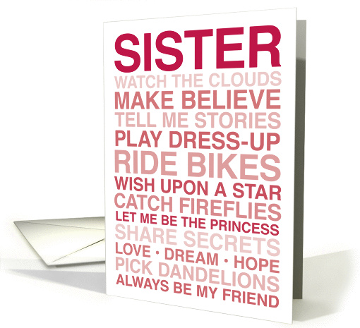 To Sister - Happy Birthday - From Sibling - Pink - Text as Art card