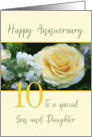 Son and Daughter 10th Wedding Anniversary Yellow Rose card