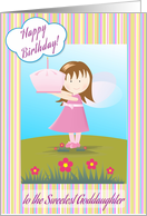 Birthday for goddaughter- Cute little girl holding a birthday cake card