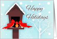 Happy Holidays Greeting- Cardinal birds in winter card