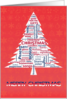 Christmas tree word cloud in Red, White and Blue- Christmas card