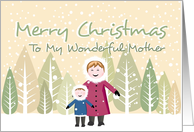 Christmas wishes for a Wonderful Mother- Children playing in snow. card