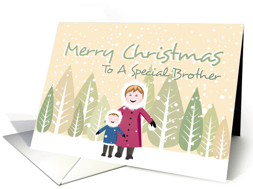 Christmas wishes to A Special Brother- Children playing in snow. card
