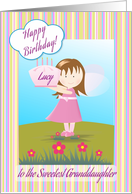 Birthday for granddaughter- Cute little girl holding a birthday cake card
