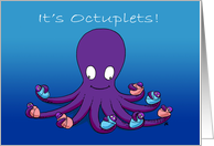 Octuplets Birth Announcement: Octopus Holding 4 Girls and 4 Boys card