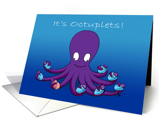 Octuplets Birth Announcement: Octopus Holding 1 Girl and 7 Boys card