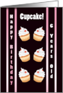 Birthday 6th Cute Cherry Cupcake - Pink Stripes card