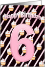 Birthday 6th Cute Cherry Cupcake - Pale Pink Stripes card