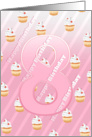 Birthday 8th Cute Cherry Cupcake - Pale Pink Stripes card