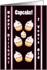 Birthday 7th Cute Cherry Cupcake - Pale Pink Stripes card